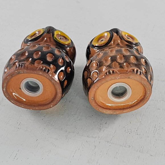 Vintage Our Own Import Japan Owl Salt Pepper Shaker Set Redware Retro 1970s - Picture 10 of 10